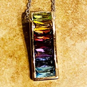 Sterling Silver Necklace multi st Rainbow Pendant